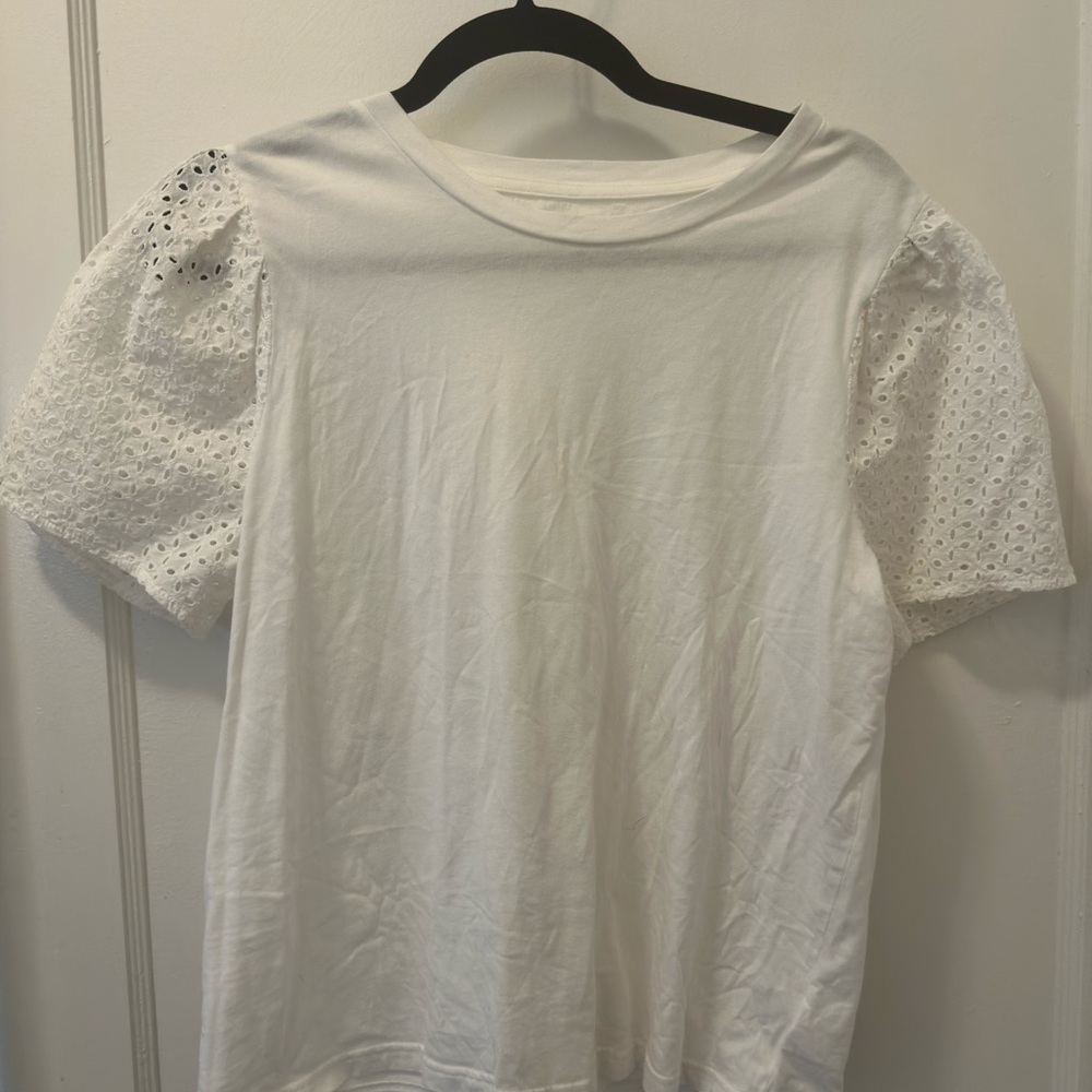 White Eyelet Sleeve Women's Top